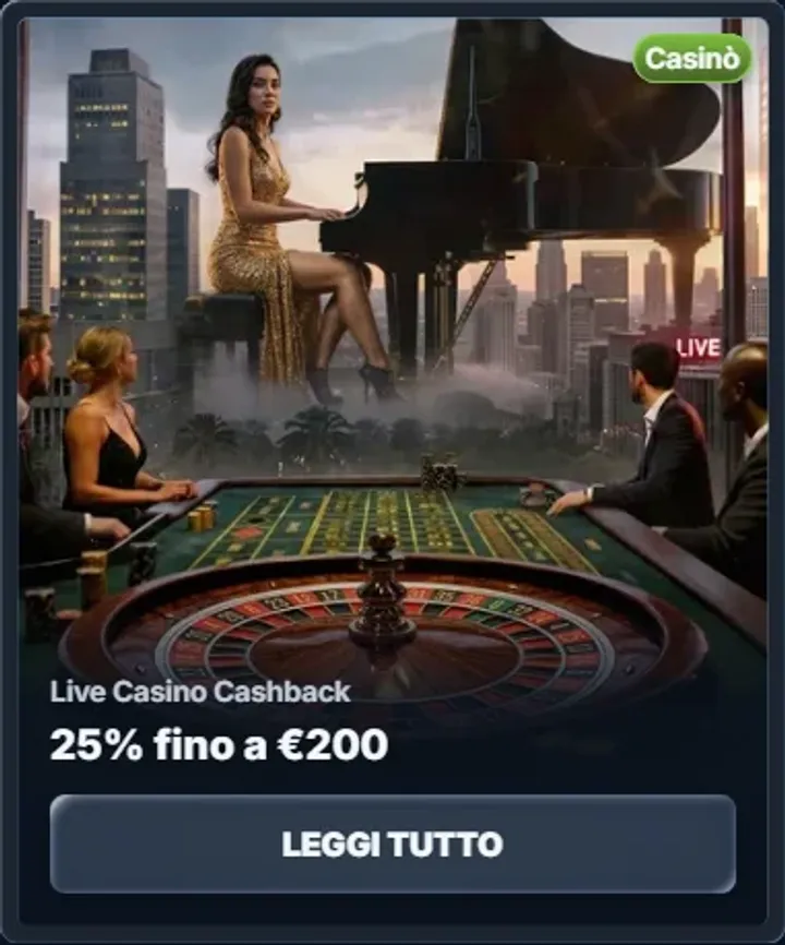 Live casino cashback 25 fino a eur200