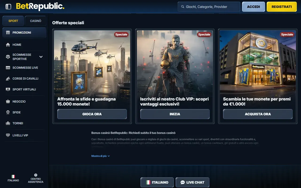 Promozioni speciali BetRepublic